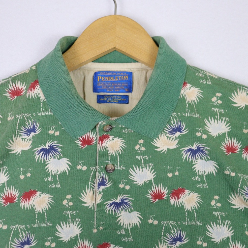 Vintage Pendleton 4th of July Fireworks Polo Shirt Green Short Sleeve Cotton